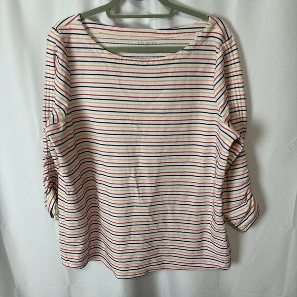 Talbots Womens Multi Striped 3/4 Sleeve Top Pullover Sz 1X Boatneck Pink Preppy - Picture 2 of 7